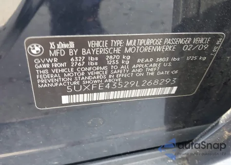 2009 BMW X5 xDrive30I from USA, damaged, VIN 5UXFE43529L268293